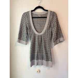 Vintage Y2K Delias Grey Scoop Neck Sweater Size XS 3/4 Flare‎ Sleeve Preppy